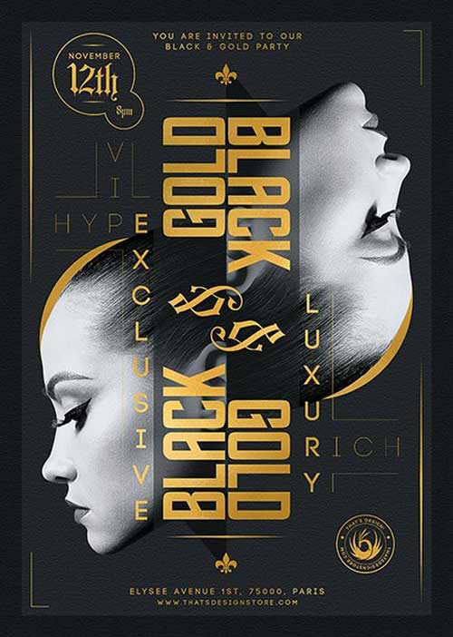 Luxury Black Gold Party Club Flyer Template
