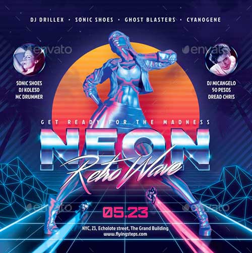 Neon Retro 80s Club Flyer Template
