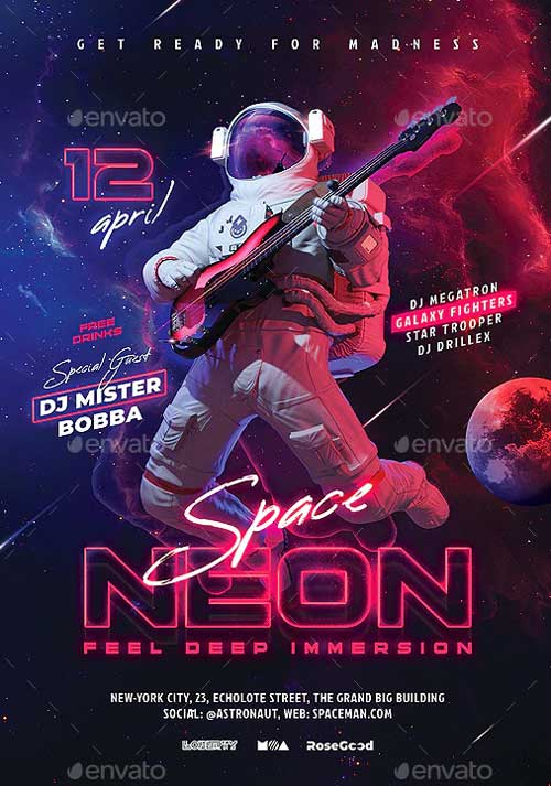 Neon Space Party Flyer Template