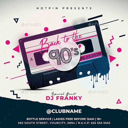 Retro 90s Party Club Flyer Template