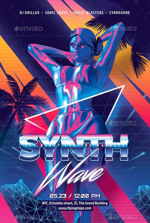 Synth Retro Wave Party Flyer Template
