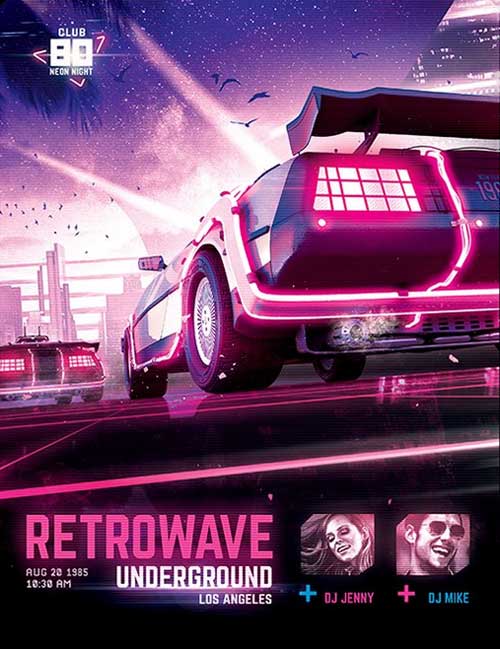 Synthwave New Retrowave Flyer Templates