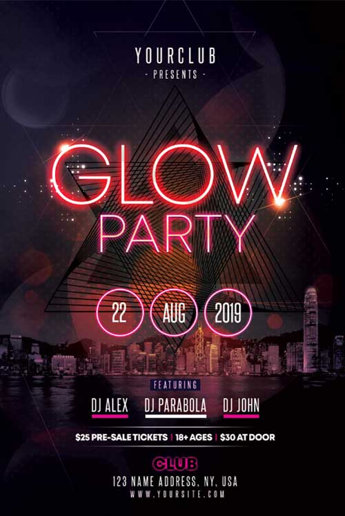 Glow Party Free PSD Flyer Template