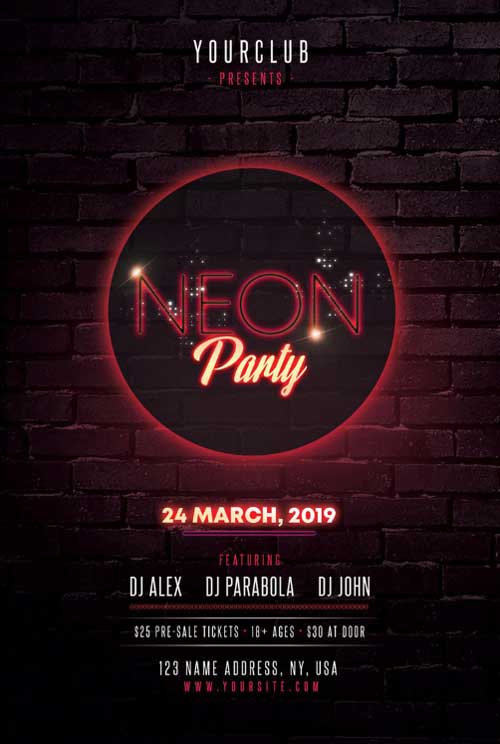 Neon Party Free PSD Flyer Template