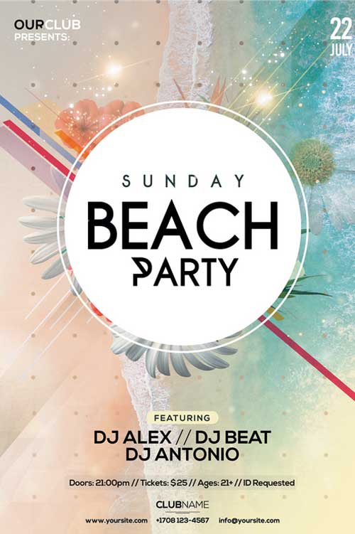 Sunday Beach Party Day Free Summer PSD Flyer Template