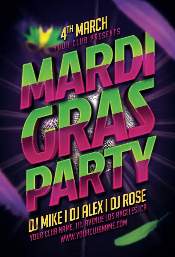 Mardi Gras Party Event Flyer Template