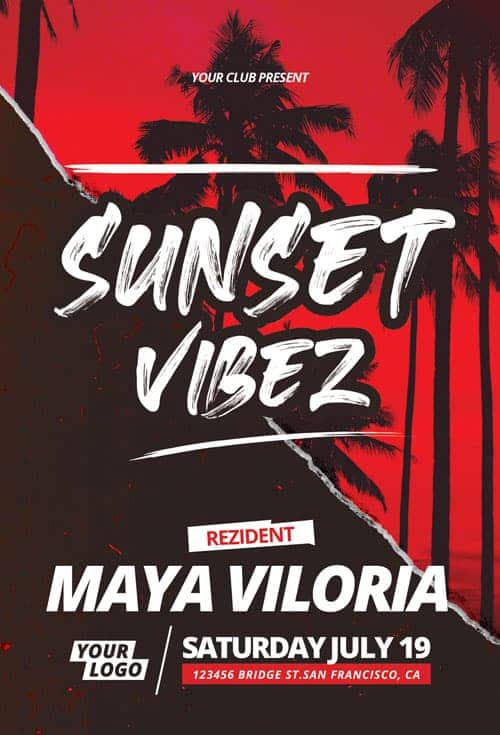 Sunset Vibes Party Free Flyer Template