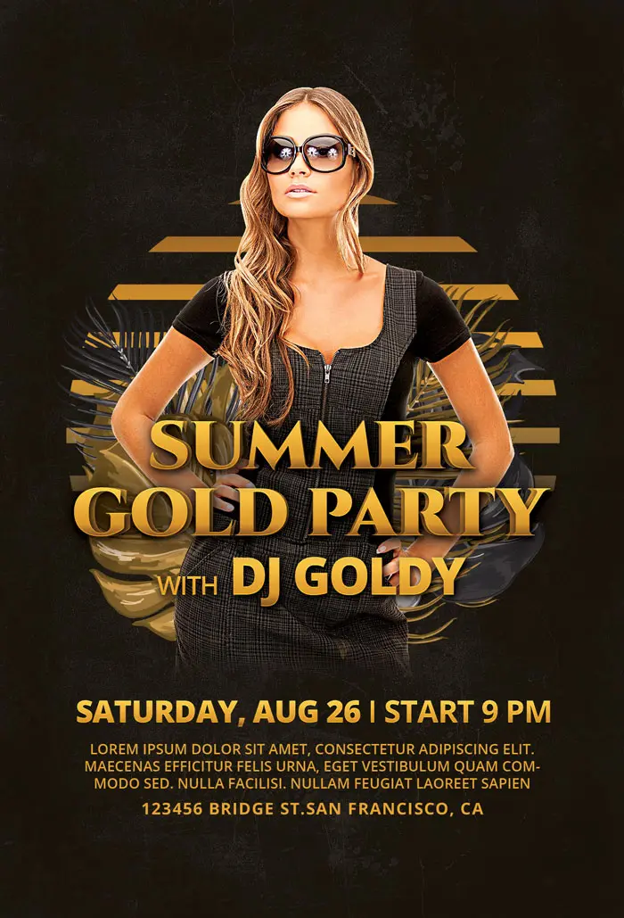 Summer Gold Party Free Flyer Template