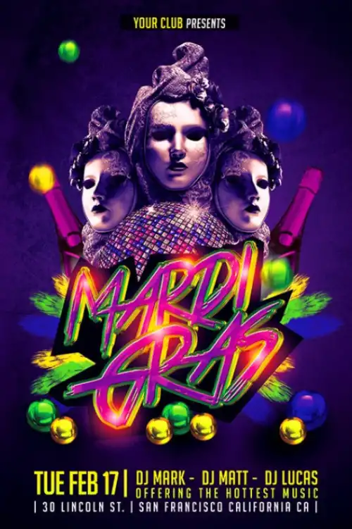 Mardi Gras Club Flyer Template