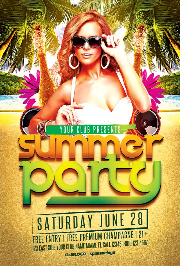 Free Summer Club Party Flyer Template
