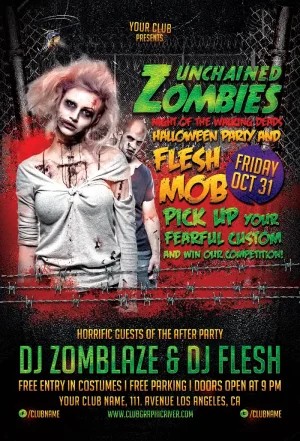 Free Unchained Zombies Halloween Flyer Template
