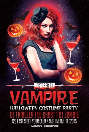 Vampire Costume Halloween Party Flyer Template