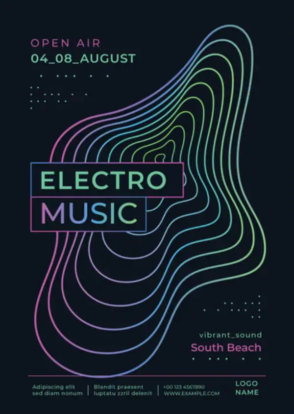 Neon Line Wave Electronic Music Poster Template