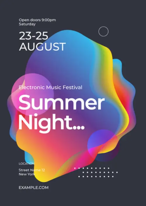 Summer Night Poster with Colorful Fluid Shapes