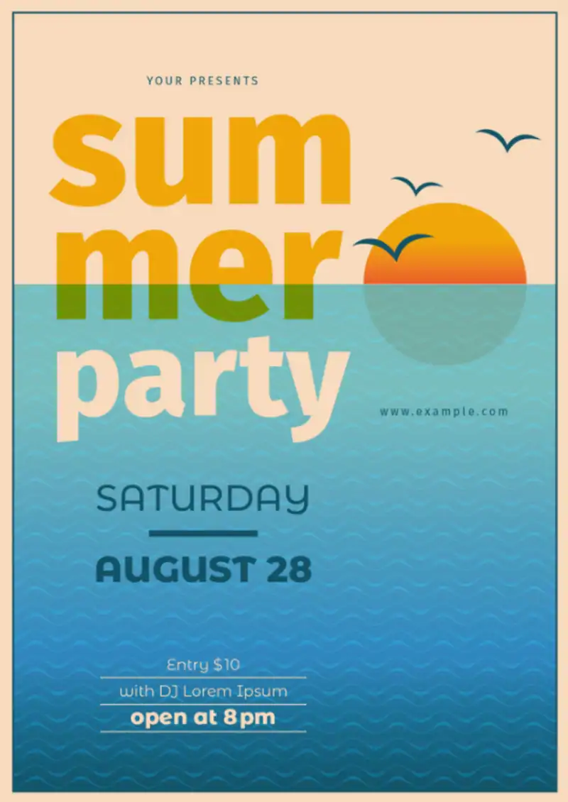 Summer Party Flyer with Sunset Illustration