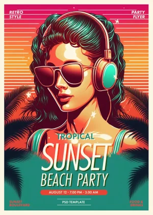 80s Style Beach Party Flyer Template