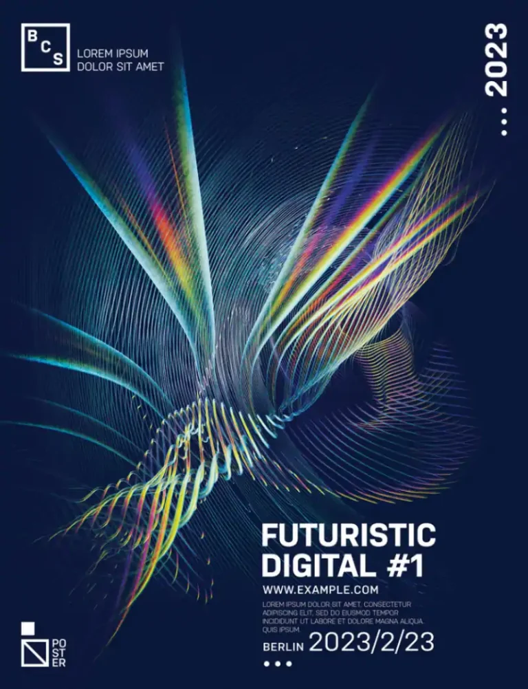 Futuristic Poster with Colorful Wave Background