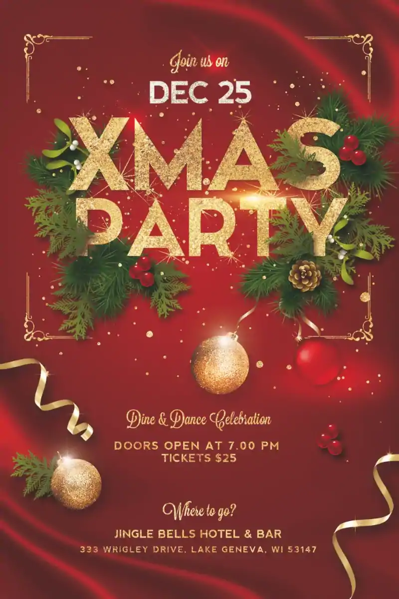 Elegant Red Christmas Party Flyer Template