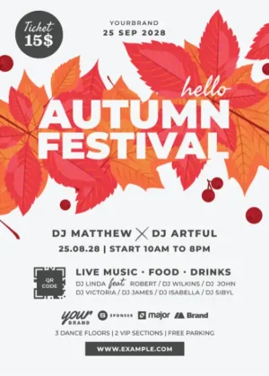 Red Autumn Fall Flyer with White Background