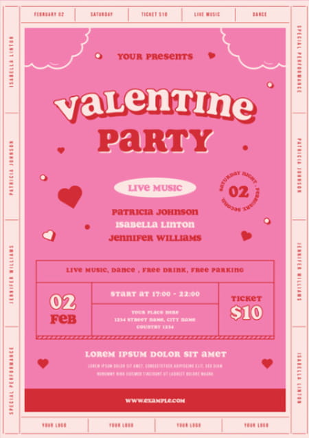 Pink Valentine's Day Party Flyer Template