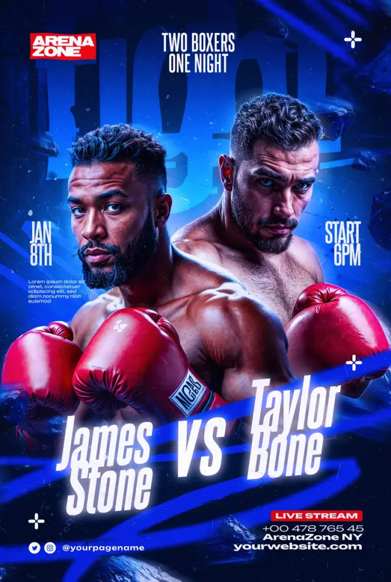 Blue Boxing Fight Night Free Flyer Template