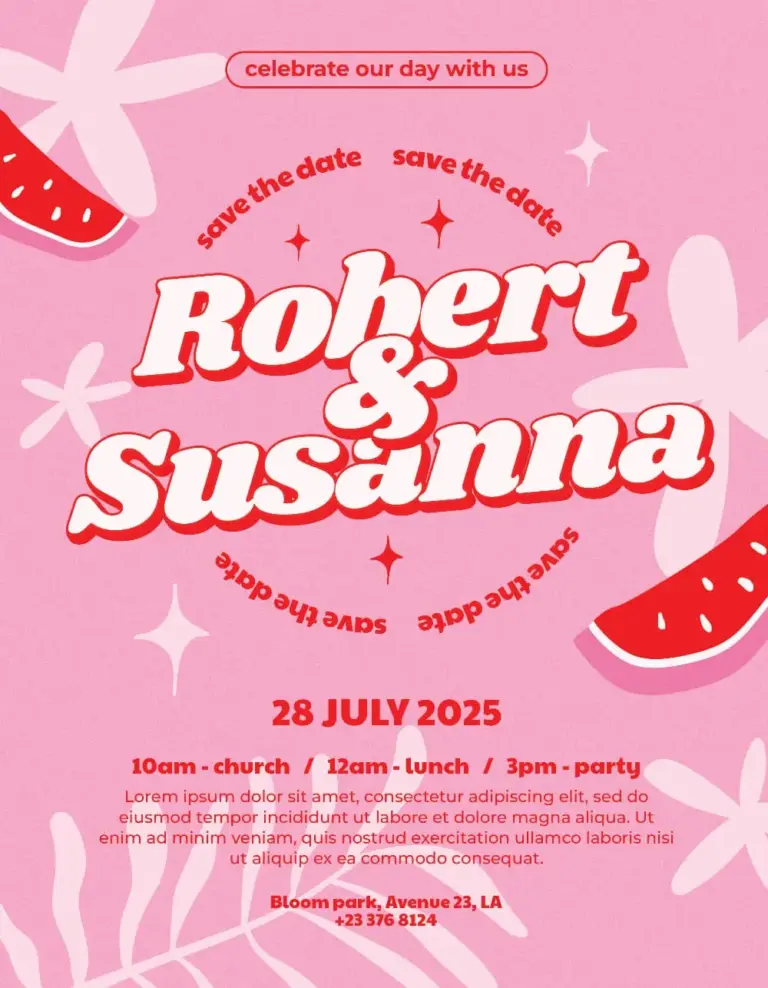 Free Pink Summer Wedding Flyer Template