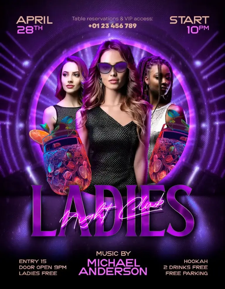 Purple Ladies Club Night Free Flyer Template
