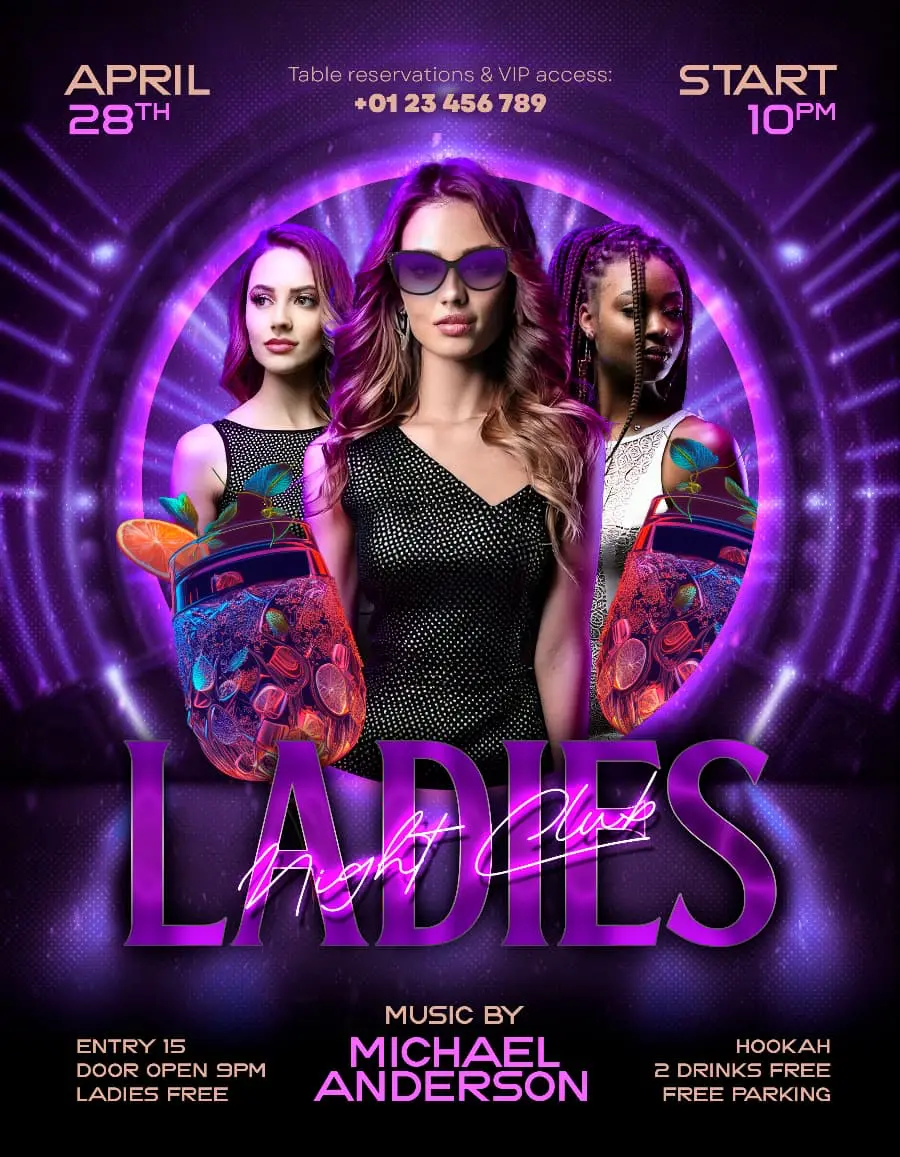 Purple Ladies Club Night Free Flyer Template