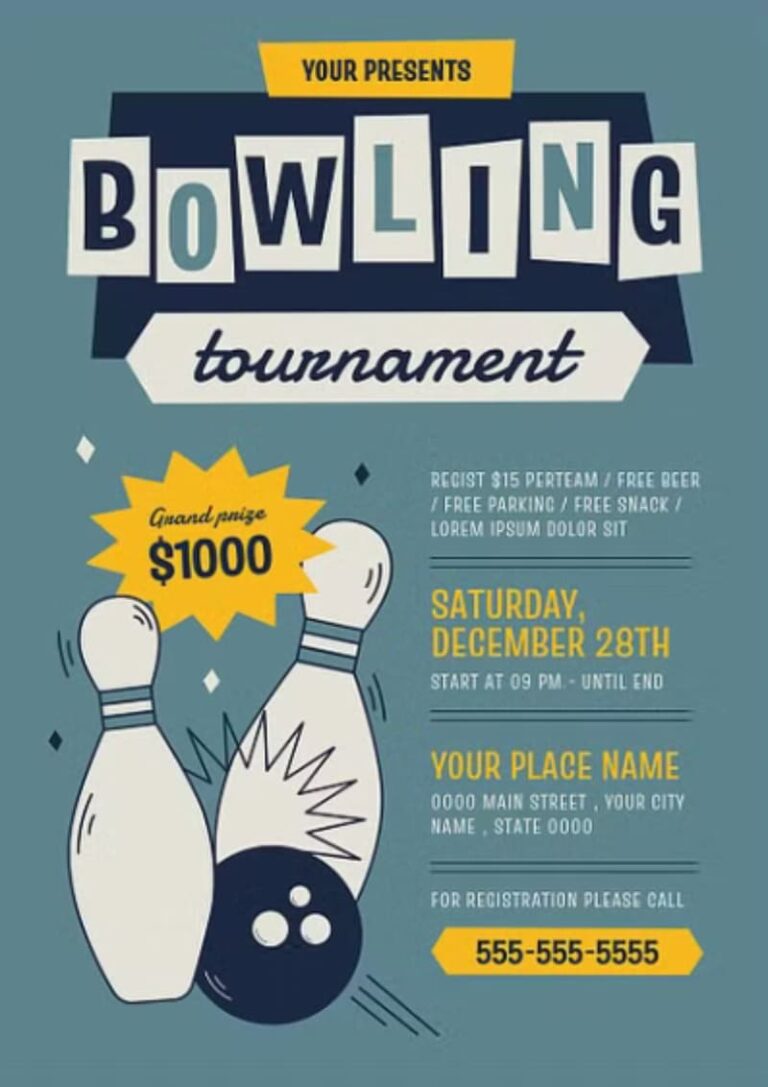 Retro Bowling Tournament Flyer Template