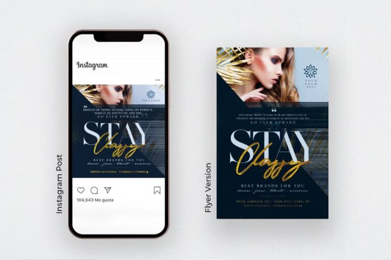 Elegant blue and gold Instagram post and flyer design template for upscale events and party promotions.