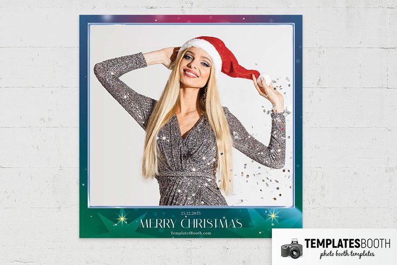Abstract Christmas Party photo booth template: square Christmas print with one photo and bottom greeting