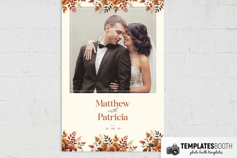 Autumnal Wedding photo booth template: portrait print with one photo and autumn floral borders