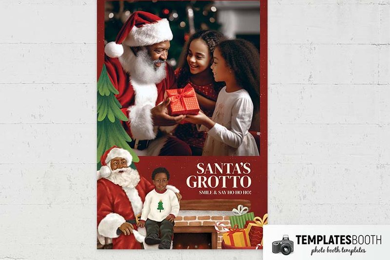Black Santa's Grotto photo booth template: portrait Christmas layout with one photo above Santa's Grotto text