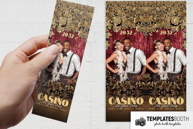 Casino Chips photo booth template: casino strip held in hand beside two matching strips
