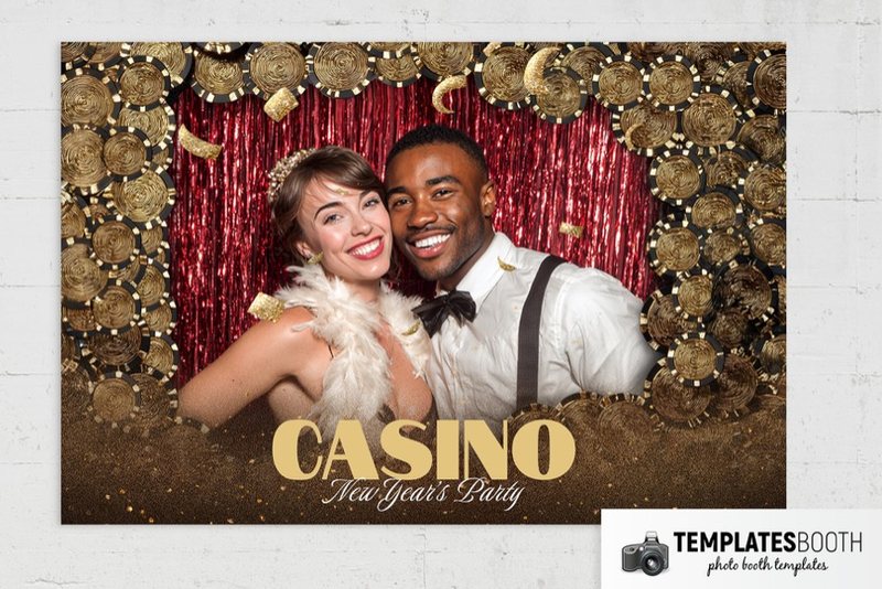 Casino Chips photo booth template: landscape casino print on a textured white surface