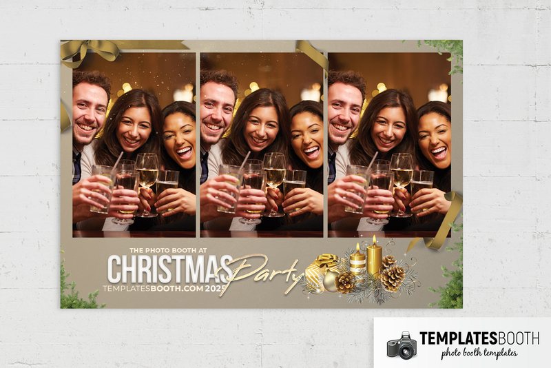 Christmas photo booth template: landscape Christmas print with three photos side by side