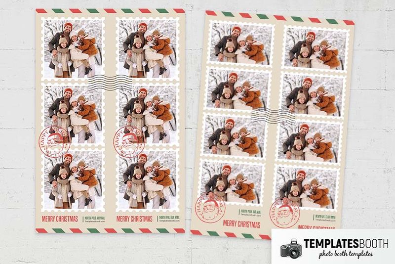 Christmas Postcard photo booth template: christmas strips with three and four stacked photos
