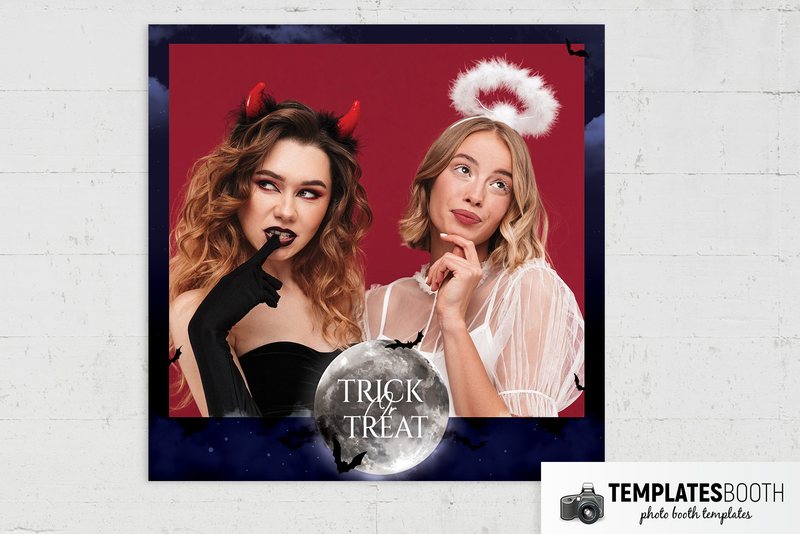 Halloween photo booth template (full moon and bats): square print with one photo and moon title