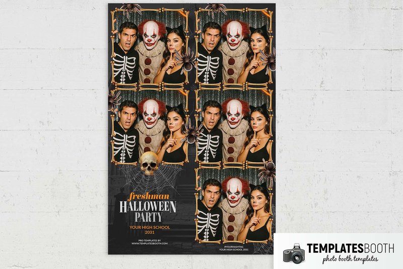 Halloween Party photo booth template (bone frames and skull): portrait Halloween print with five photo openings