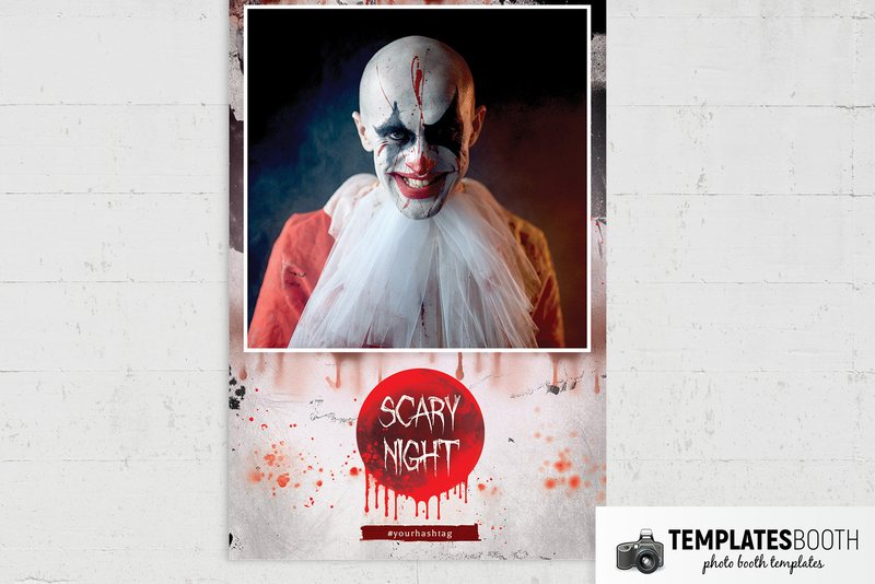 Halloween Scary Night photo booth template: portrait print with one clown photo above red emblem
