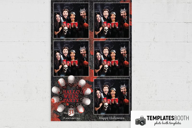 Halloween Skulls photo booth template: portrait print with five photos and Halloween eyeball decoration