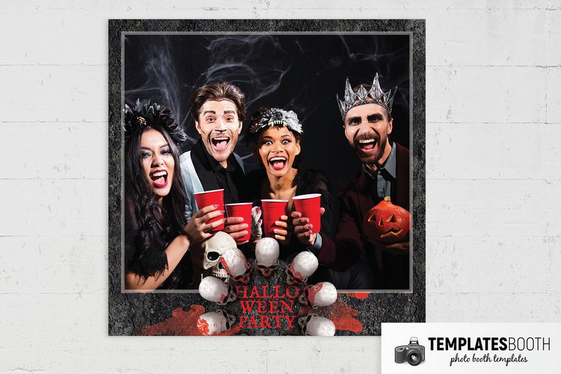 Halloween Skulls photo booth template: square print with one photo and Halloween decoration