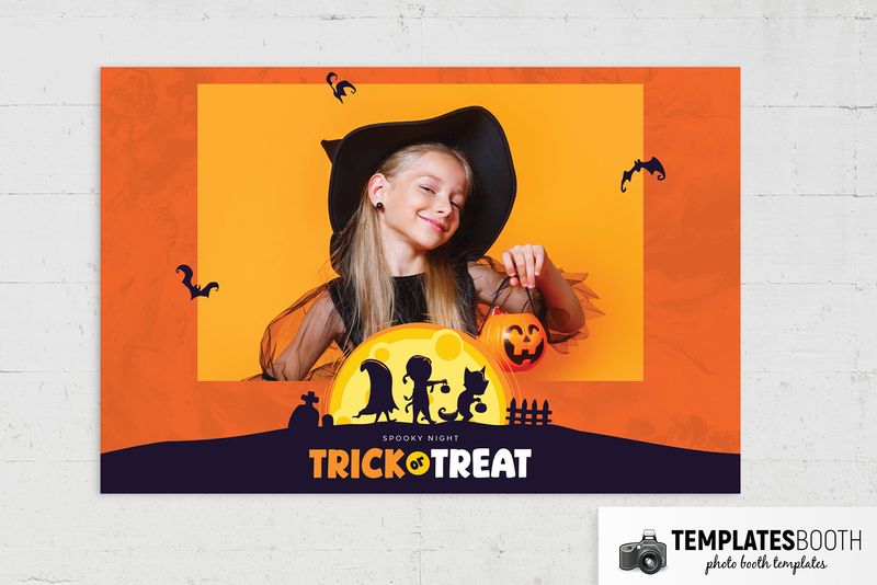 Halloween Trick or Treat photo booth template: landscape print with one photo and Halloween graphics