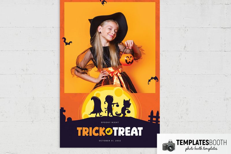 Halloween Trick or Treat photo booth template: portrait print with one photo and Halloween graphics
