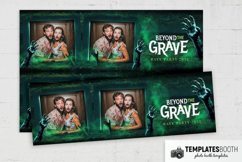 Halloween Zombies photo booth template: two overlapping horizontal Halloween strips with two photos each