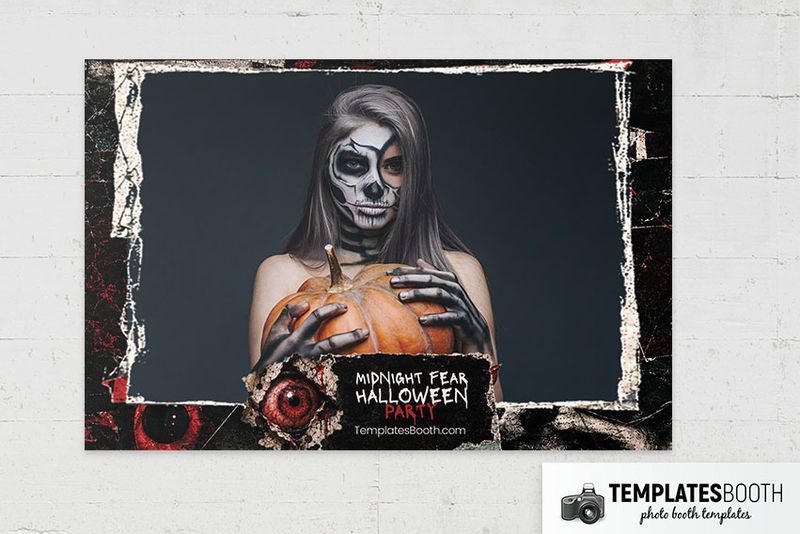 Midnight Fear Halloween Party photo booth template: landscape Halloween print with one large photo and bottom title