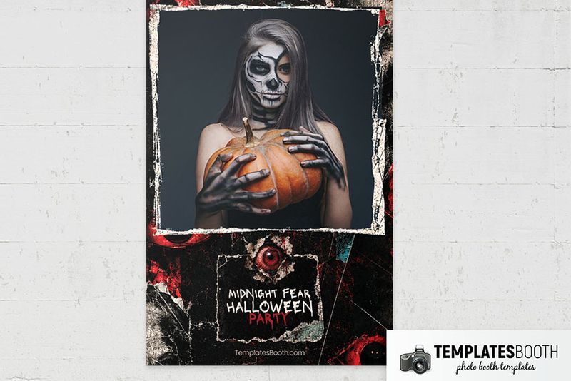 Midnight Fear Halloween Party photo booth template: portrait Halloween print with one large photo and title