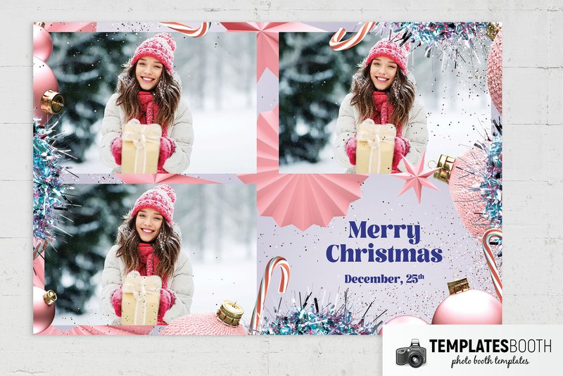 Modern Christmas photo booth template: landscape Christmas print with three photos and greeting