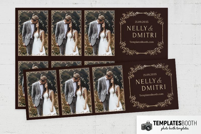 Moody Fall Wedding photo booth template: horizontal wedding strips with three photos and decorative text