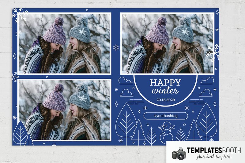 Ornate Winter photo booth template: landscape winter print with three photo openings